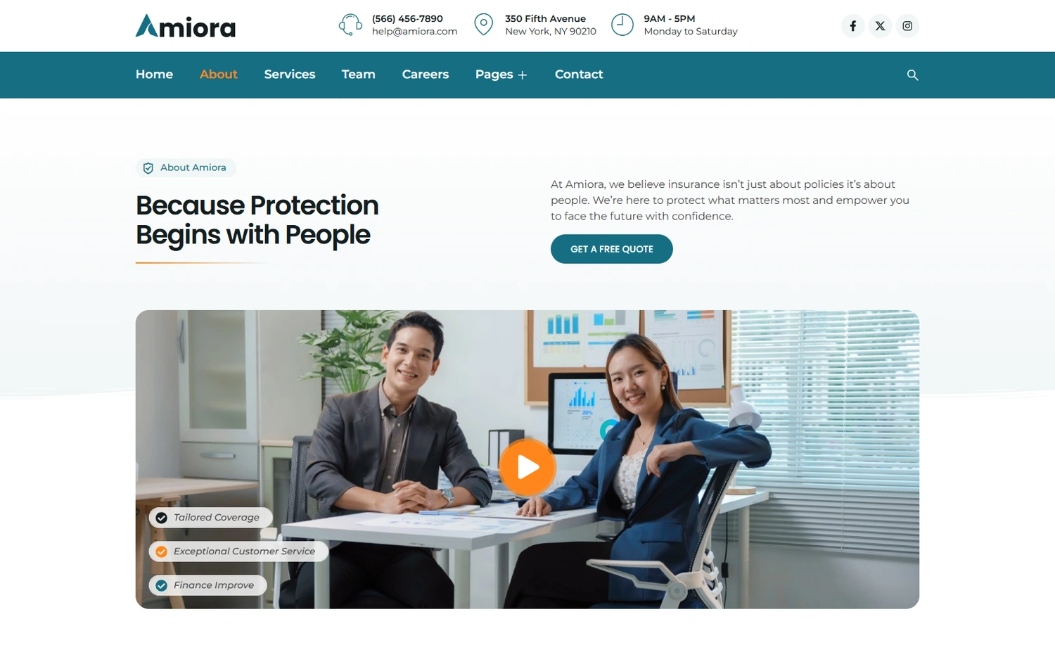 Amiora WordPress Elementor template About section layout