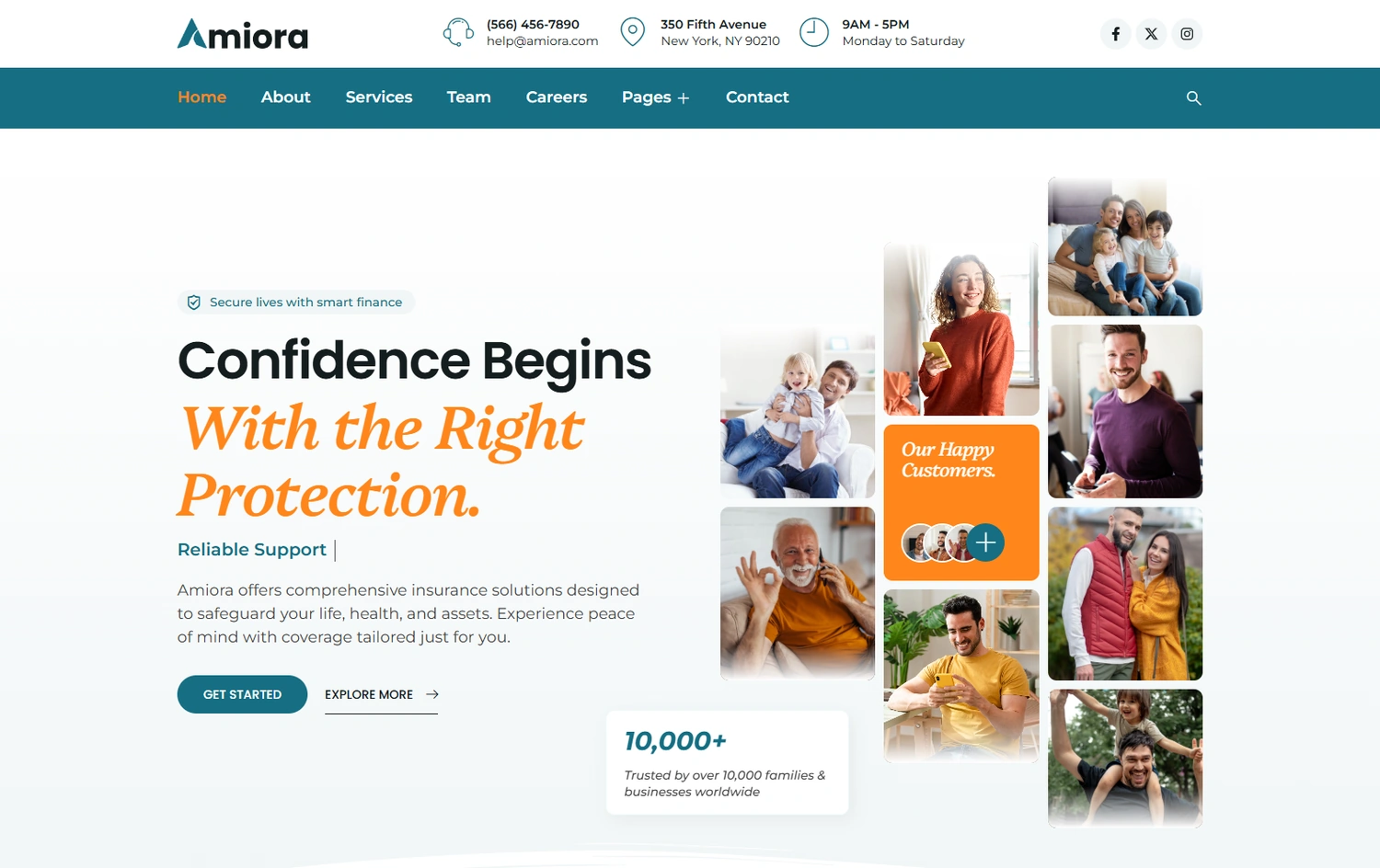 Amiora other niches WordPress template homepage hero section preview