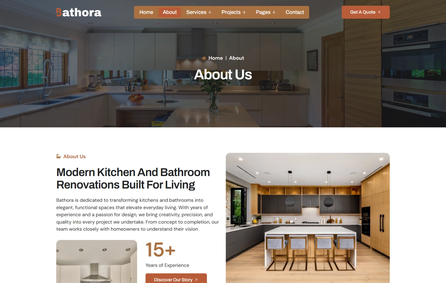 Bathora WordPress Elementor template About section layout