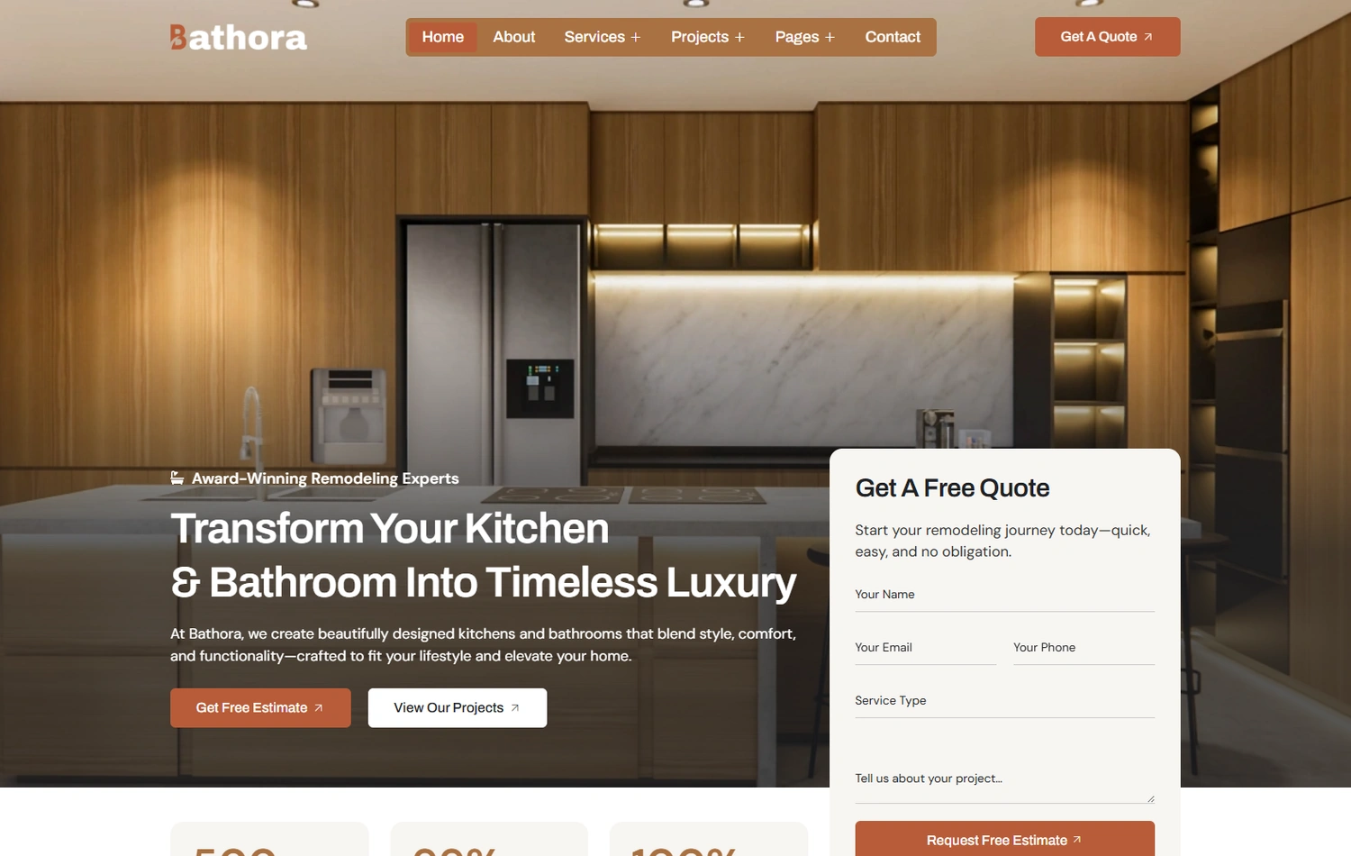Bathora home services WordPress template homepage hero section preview