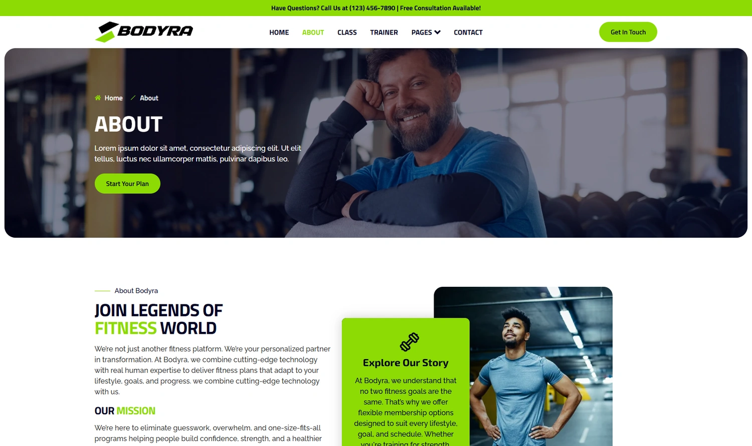 Bodyra WordPress Elementor template About section layout