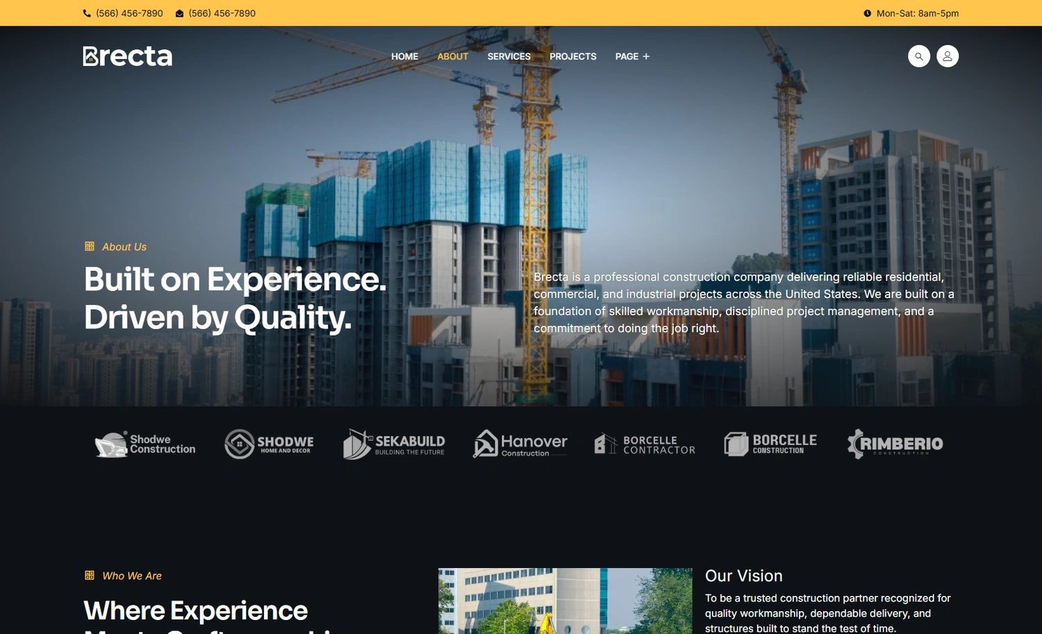Brecta WordPress Elementor template About section layout