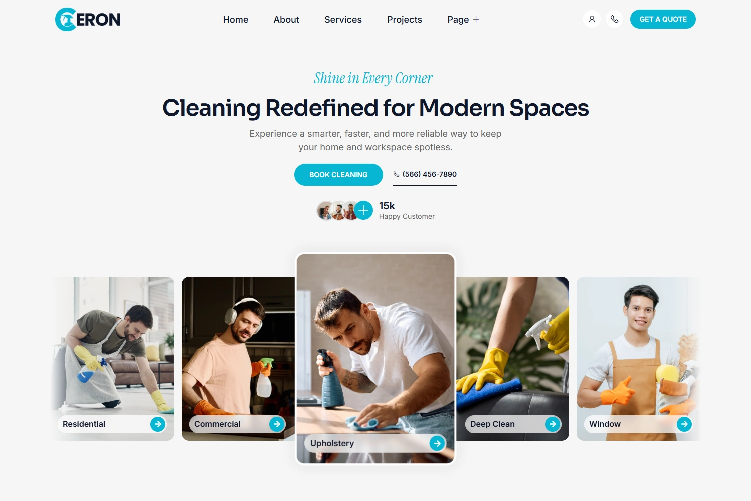 Ceron home services WordPress template homepage hero section preview