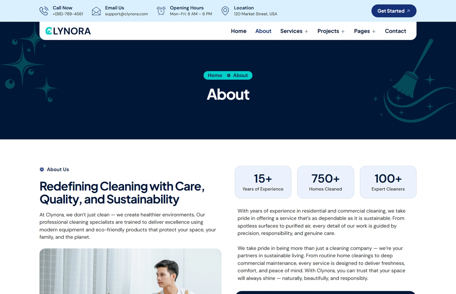 Clynora WordPress Elementor template About section layout
