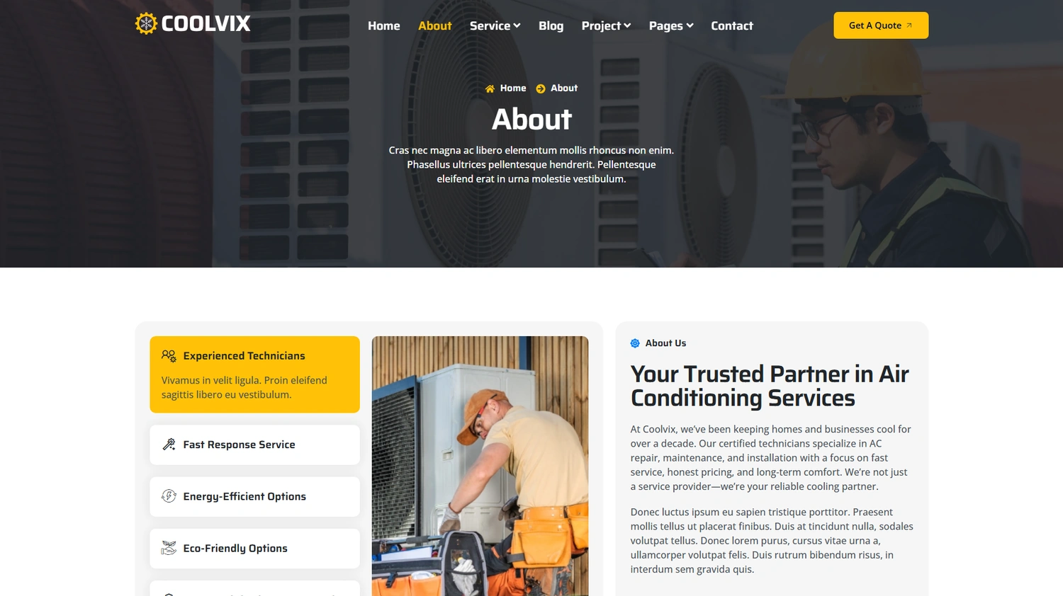 Coolvix WordPress Elementor template About section layout