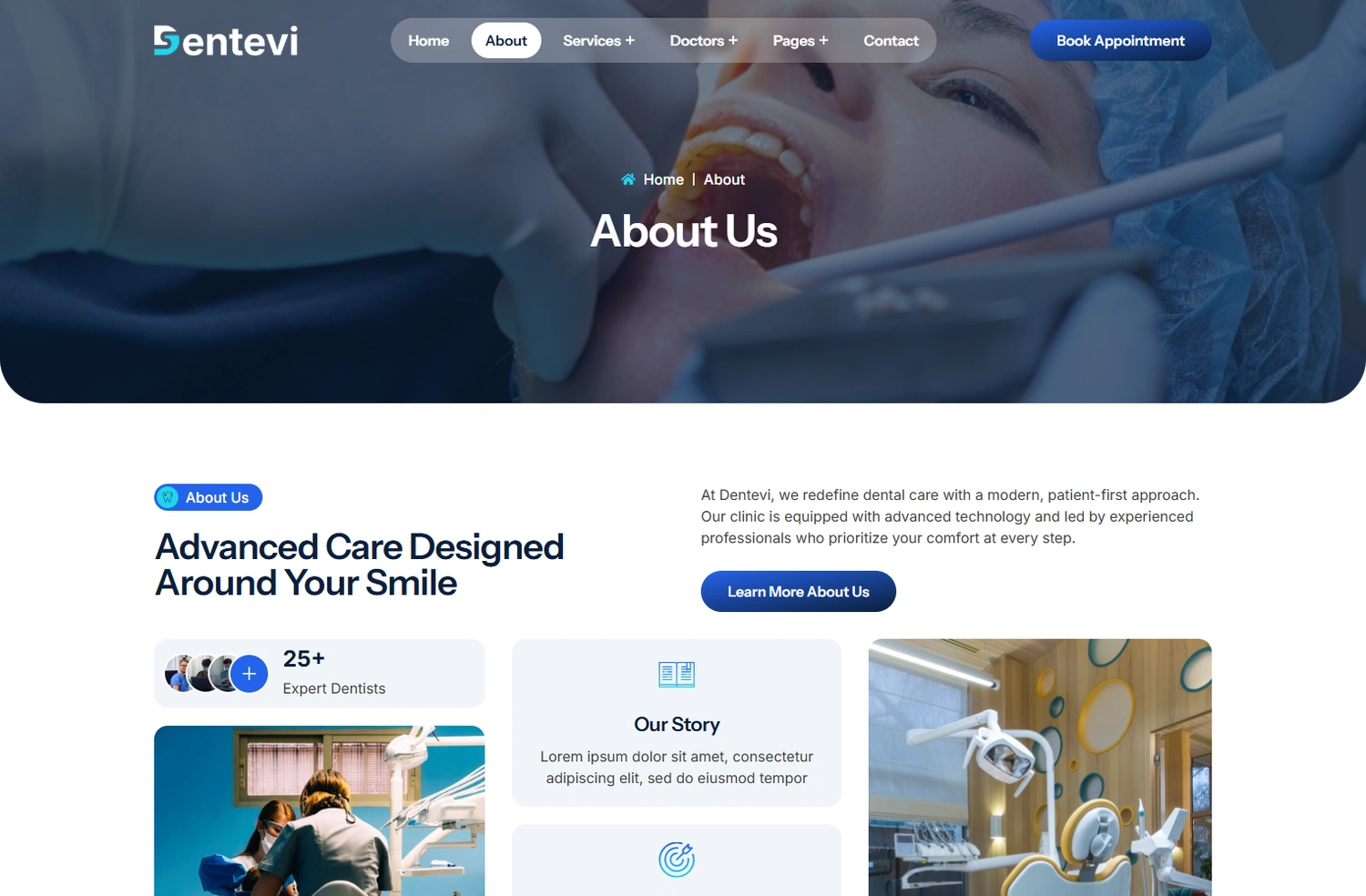 Dentevi WordPress Elementor template About section layout