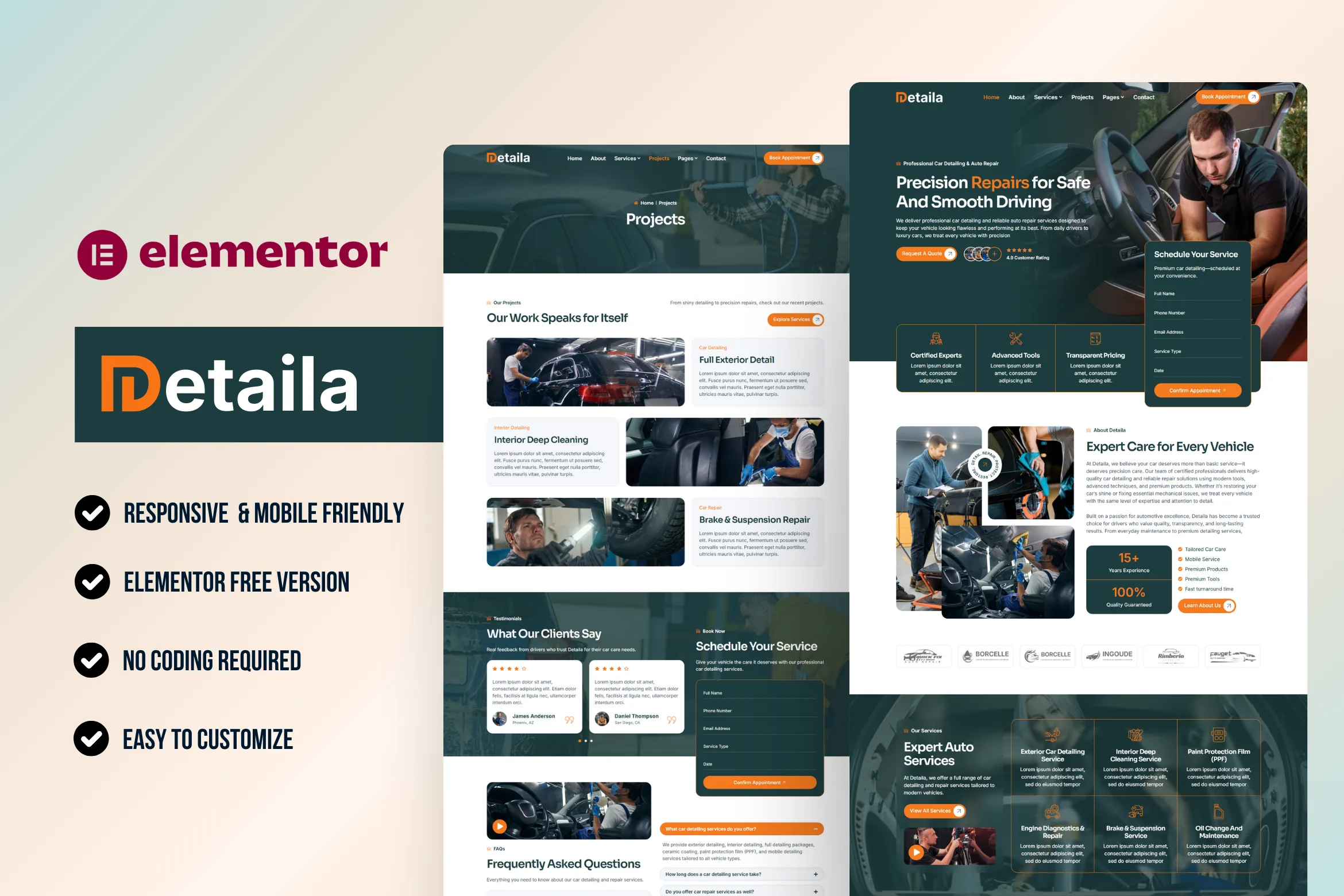 Detaila - Best repair services WordPress Elementor Template Kit
