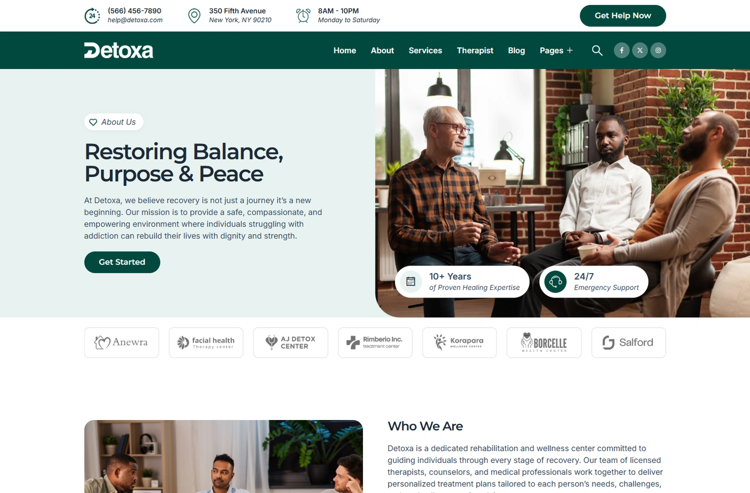 Detoxa WordPress Elementor template About section layout
