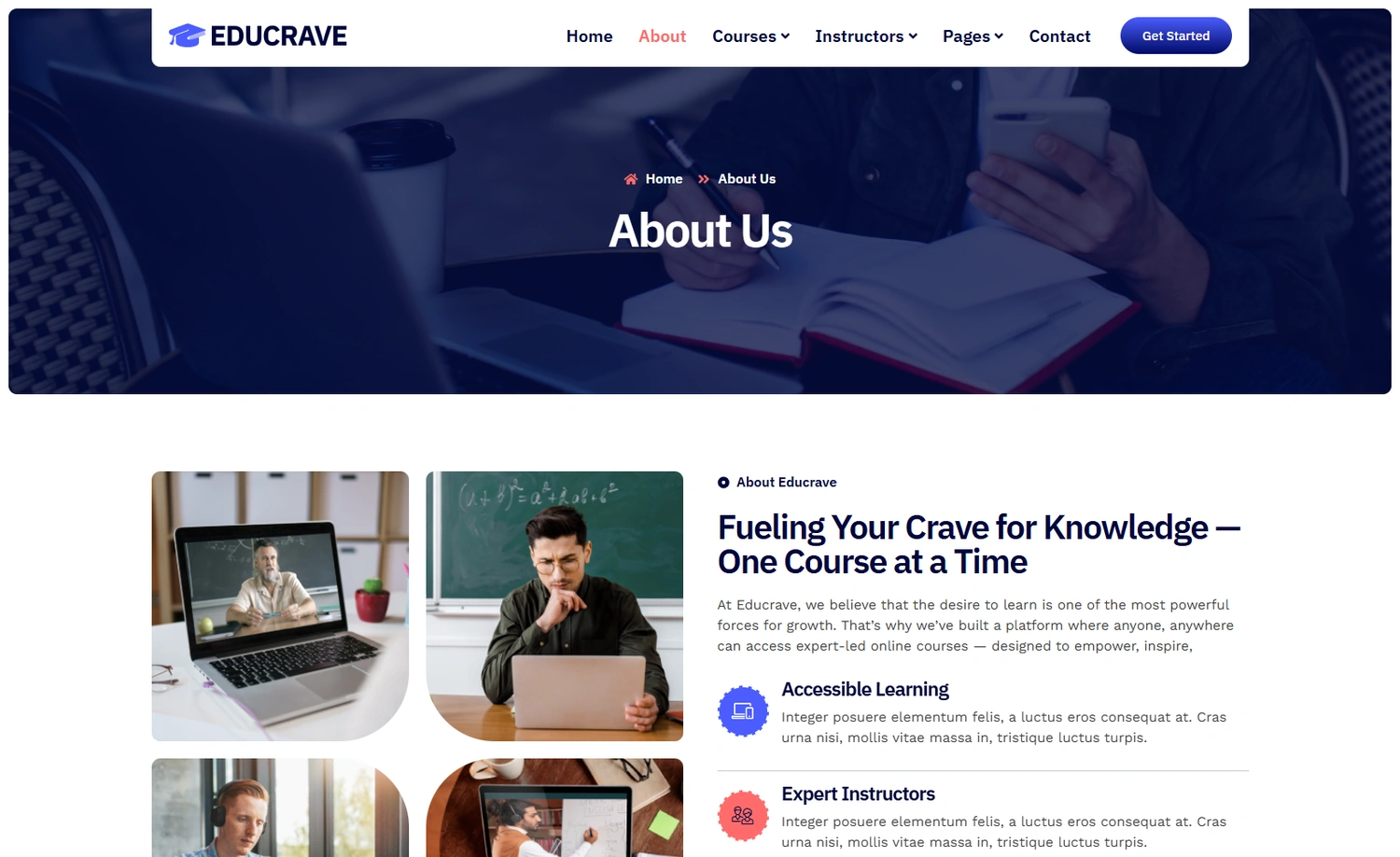 Educrave WordPress Elementor template About section layout