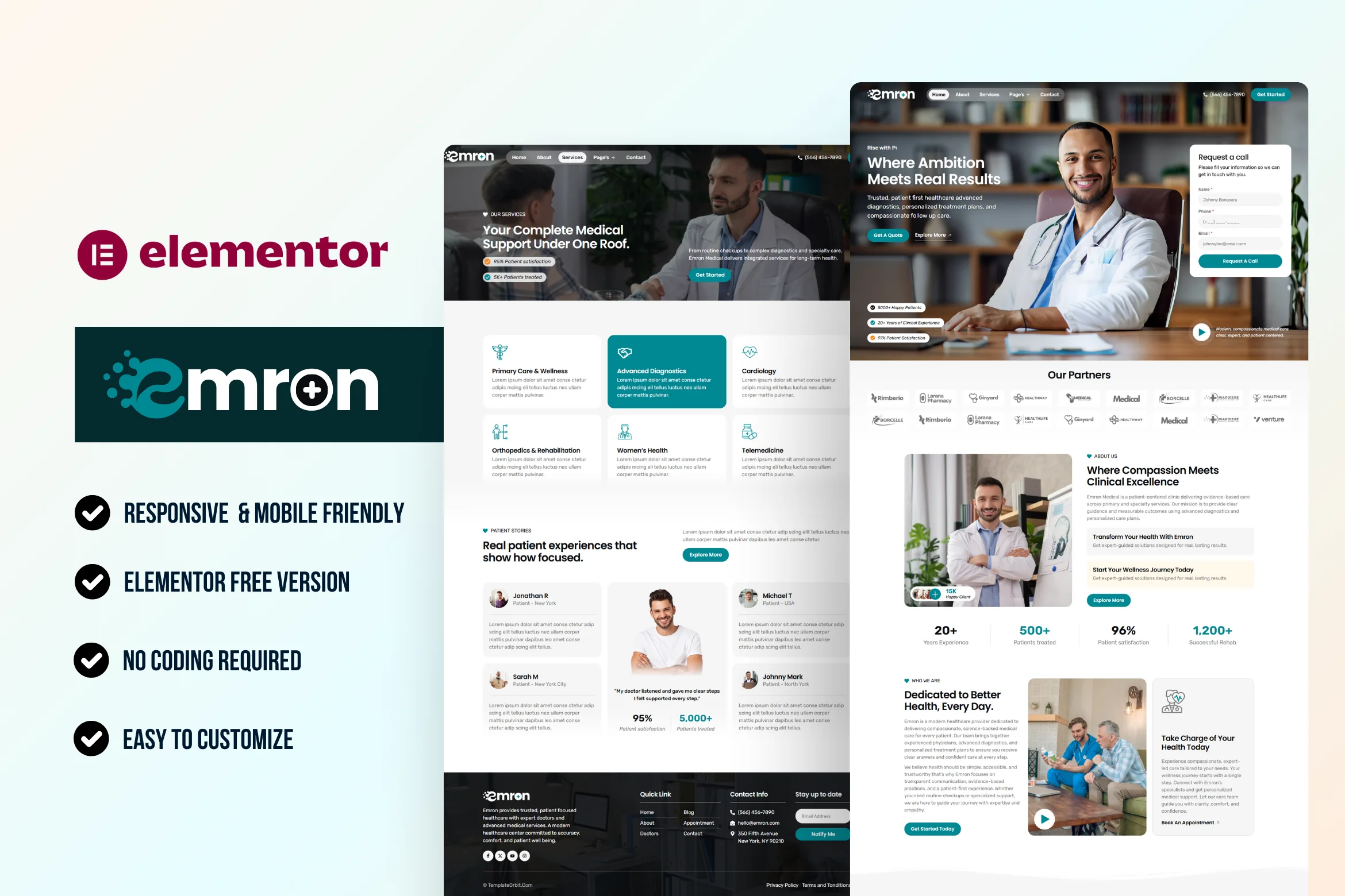 Emron - Best healthcare medical WordPress Elementor Template Kit