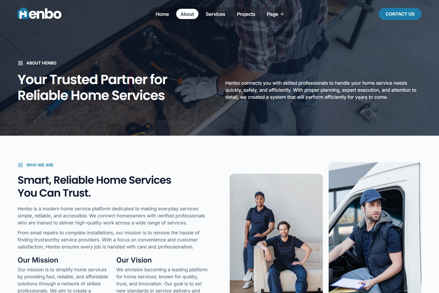 Henbo WordPress Elementor template About section layout