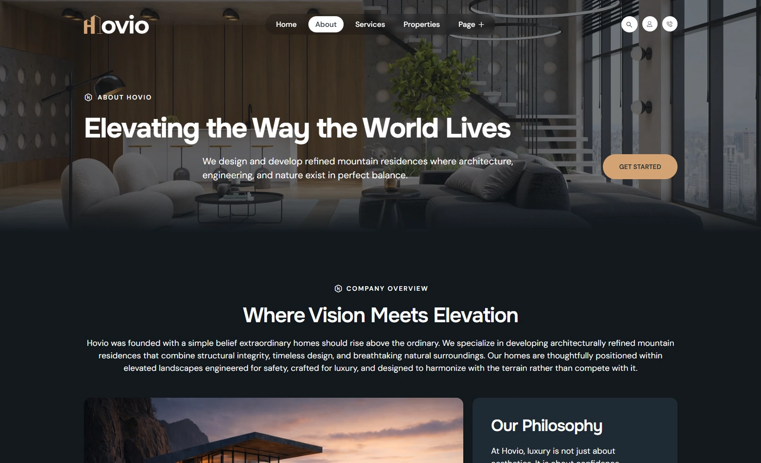 Hovio WordPress Elementor template About section layout