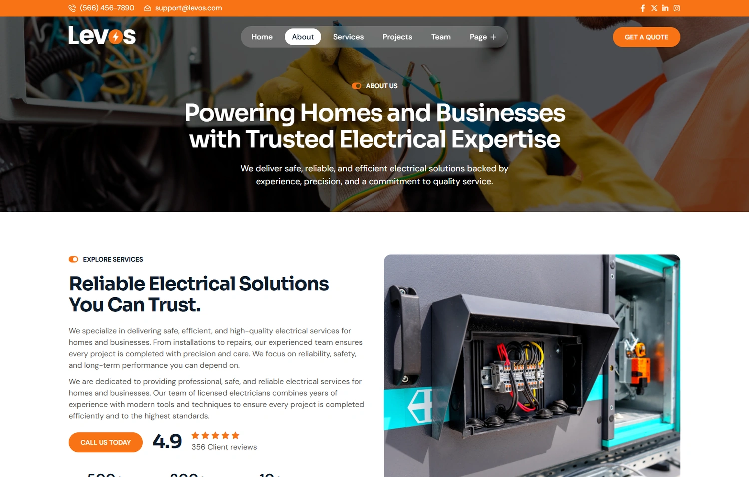 Levos WordPress Elementor template About section layout