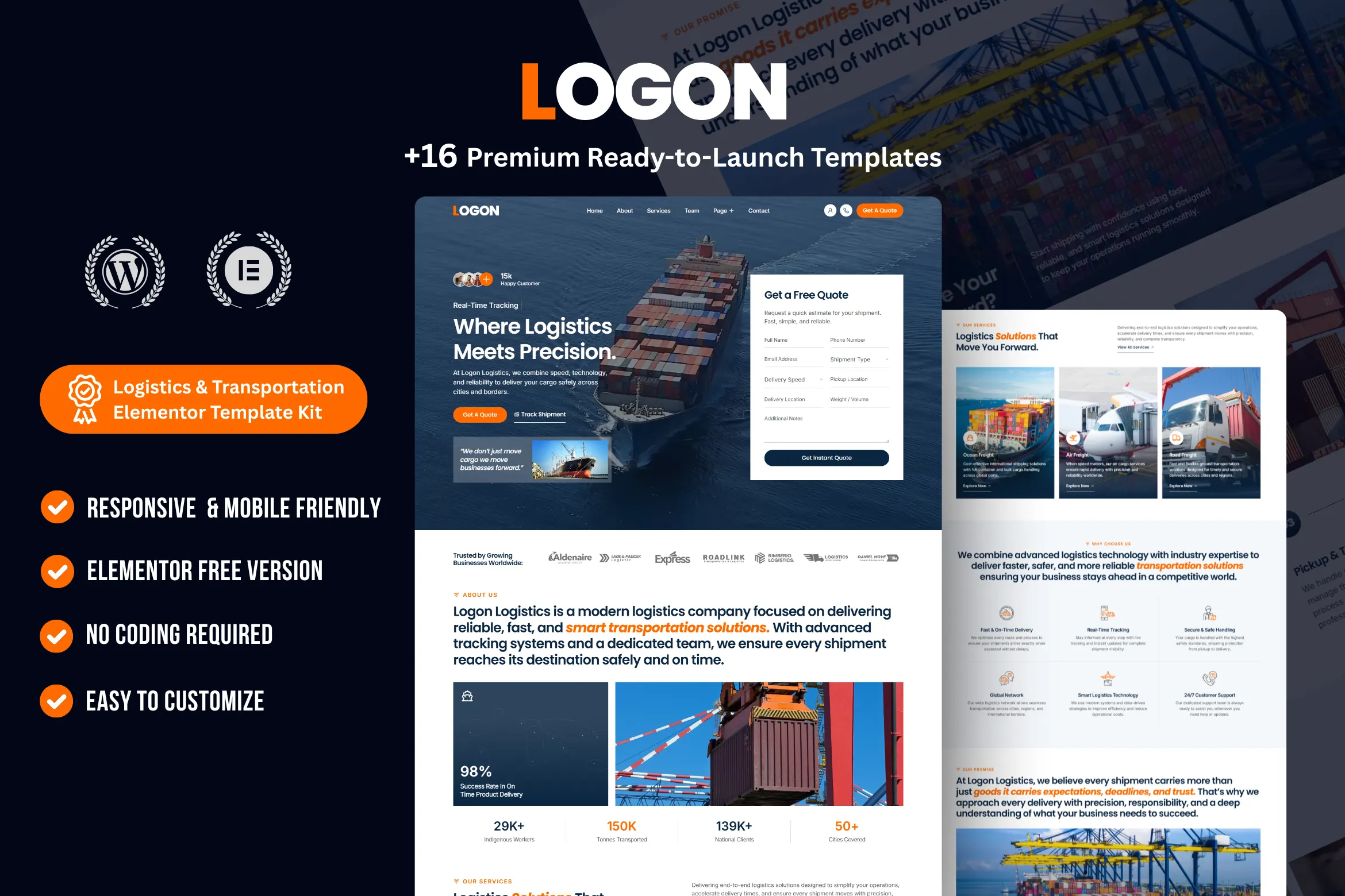 Logon - Logistics & Transportation WordPress Elementor Template Kit