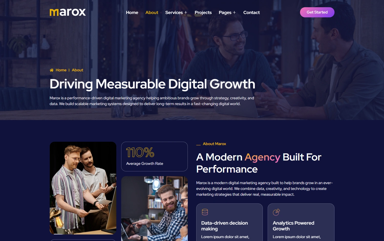 Marox WordPress Elementor template About section layout