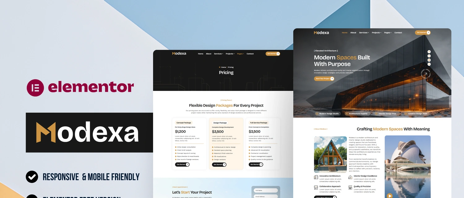 Modexa WordPress Elementor template About section layout