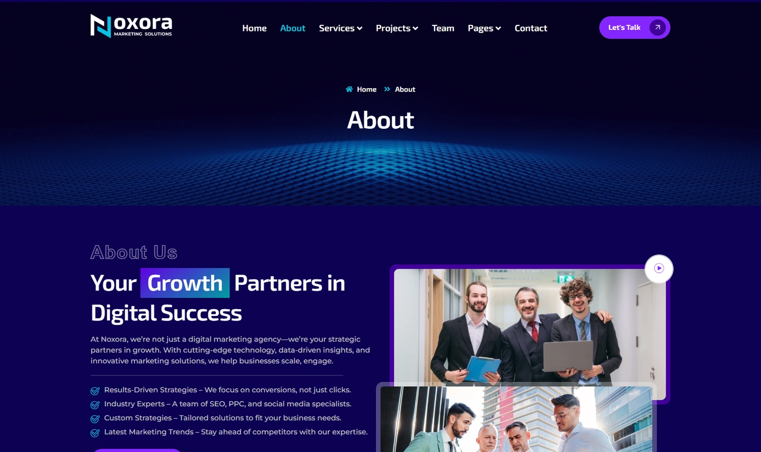 Noxora WordPress Elementor template About section layout