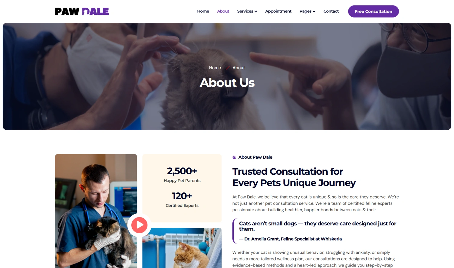 PawDale WordPress Elementor template About section layout