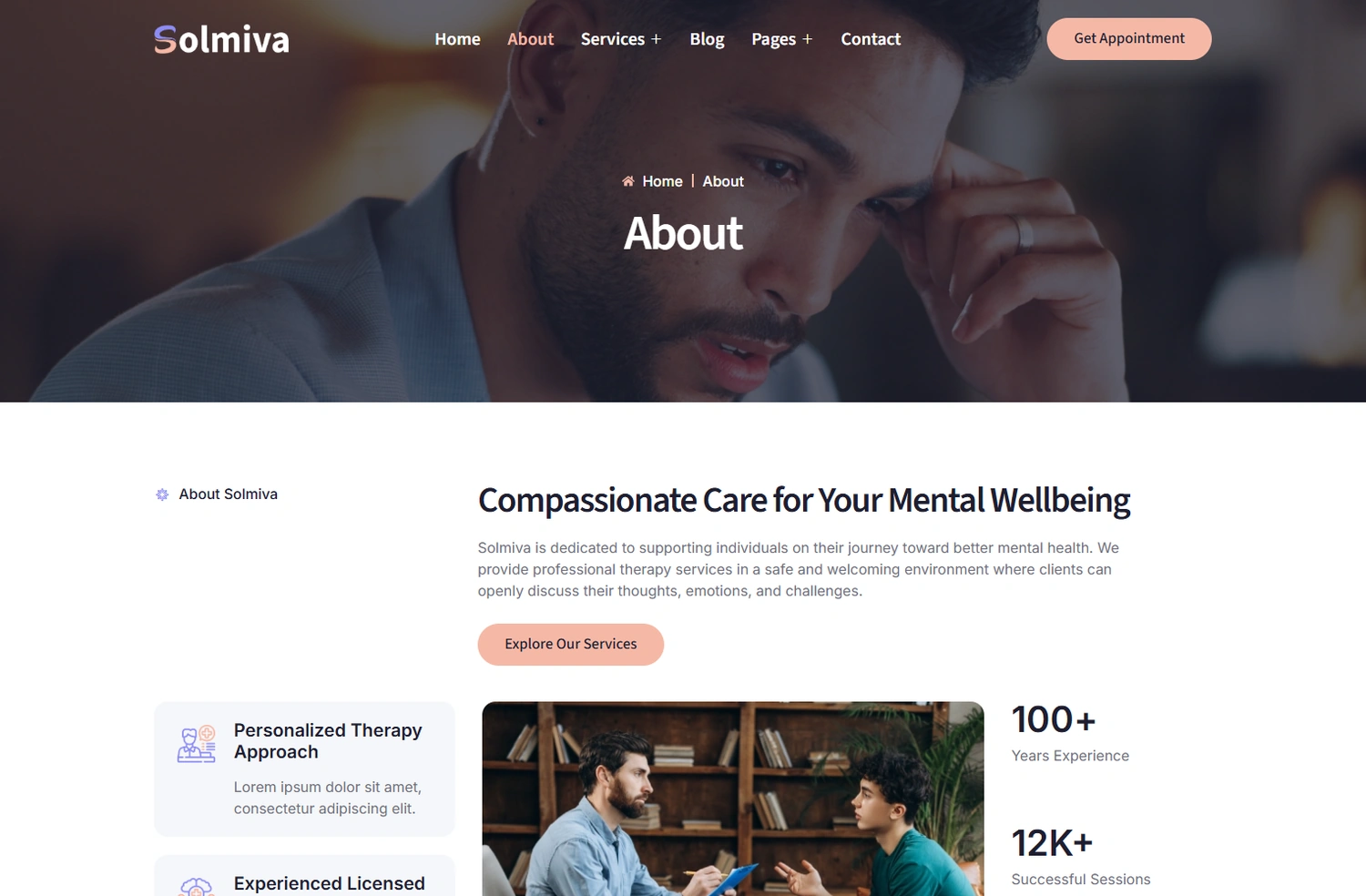 Solmiva WordPress Elementor template About section layout