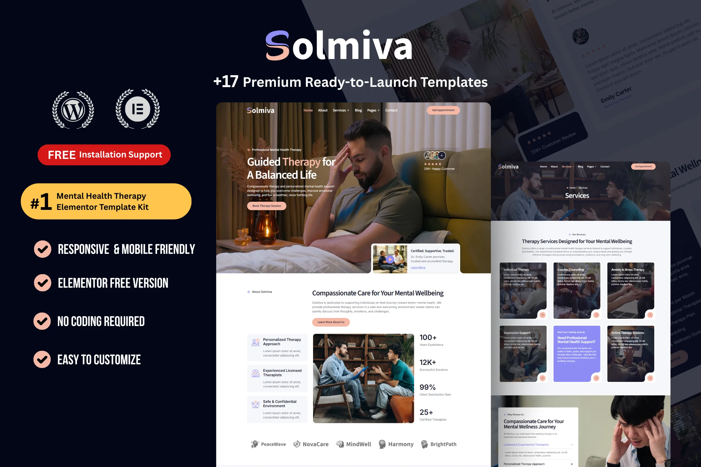Solmiva - Best addiction mental health WordPress Elementor Template Kit