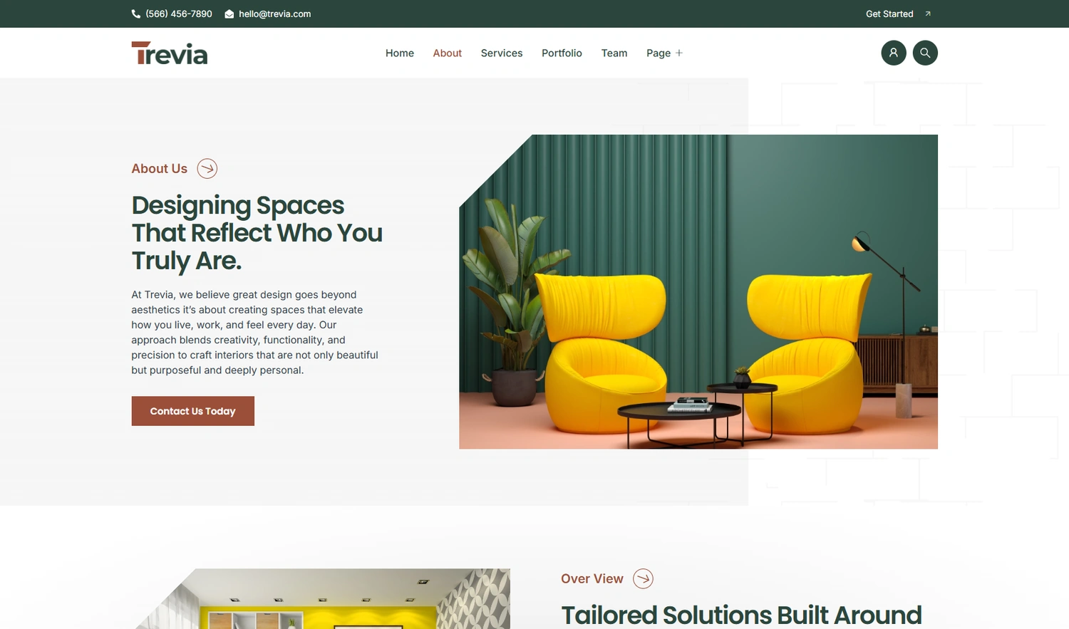 Trevia WordPress Elementor template About section layout