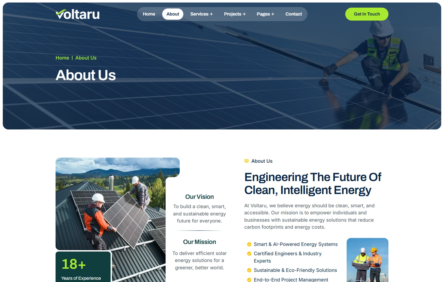 Voltaru WordPress Elementor template About section layout